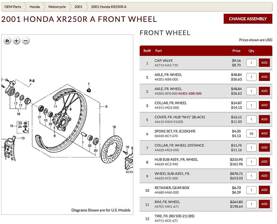 2001 XR250 rear wheel bearing XR250R & XR400R ThumperTalk